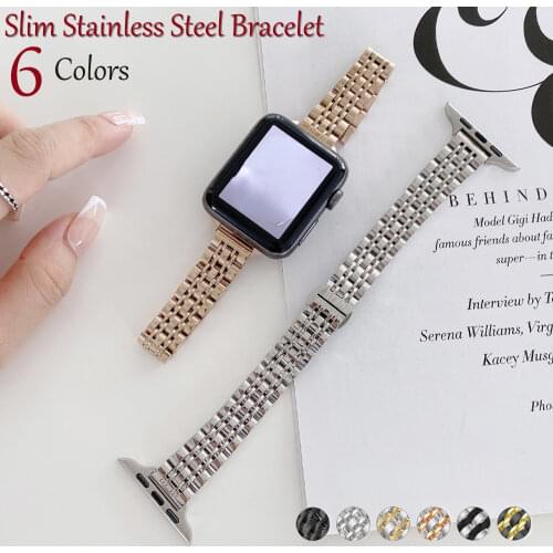 Band for Apple Watch SE 6 5 4 Watch Stainless Steel Strap for iWatch Series Accessories 44mm 40mm 42mm 38mm Slim Wrist Bracelet