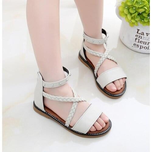 Summer Big Childrens White Green Open-Toe Girls Sandals For Kids School Roman High Top Princess Dress Strap Shoes New 2021