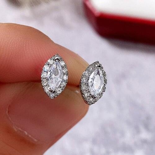 Huitan Simple Marquise Shaped Ear Stud for Women Low-key Bride Wedding Earrings Daily Wear Versatile Accessories Fashion Jewelry