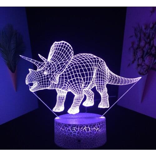 Dinosaur Series Side Triceratops 3D LED Lamp Visual Illusion White Cracked Base for Couple Children Festival Birthday Gifts