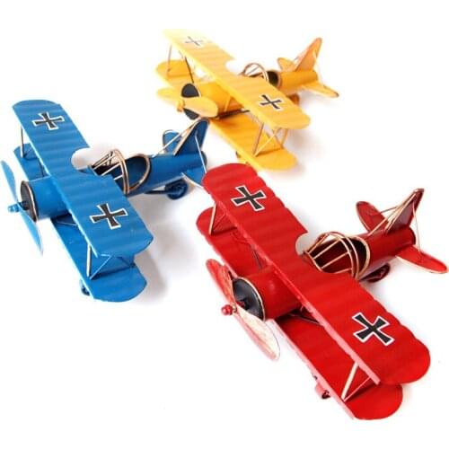 Vintage Iron Aircraft Model Retro Airplane Figurines Metal Glider Biplane Model Photo Props Bar Office Coffee Home Decorations