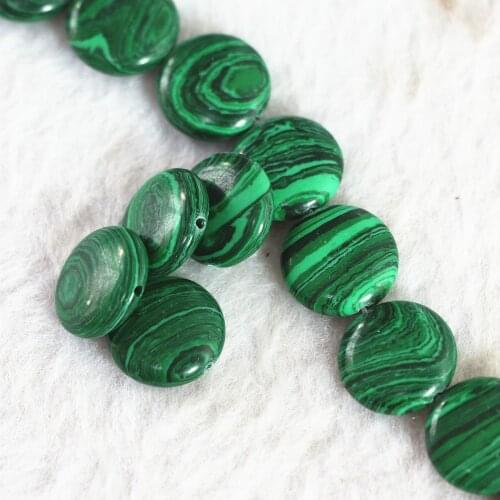 High Grade Artificial Green Malachite Stone 12mm 14mm Round Cake Coin Shape Diy Jewelry Loose Beads 15inch B370