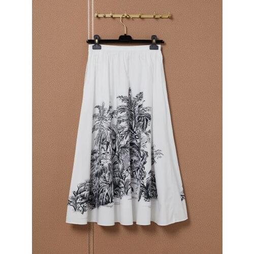 Summer Fashion 2021 New Women Prints White Cotton Casual Midi Skirt For Ladies Gdnz 5.12