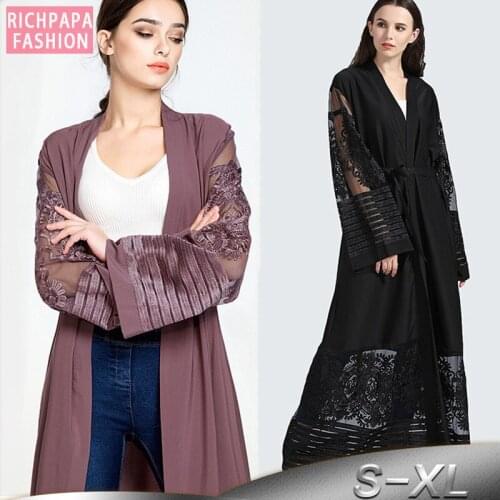 Plus Size Autumn Blusas Mujer De Moda 2019 Abaya Women Long Chiffon Lace Cardigan Kimonos Mujer Roupa Korean Fashion Clothing