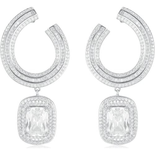 GrayBirds Earrings For Women Big Drop Earring Rhodinum Plated AAA White CZ Wedding Party Earring Fashion Jewelry MLE080