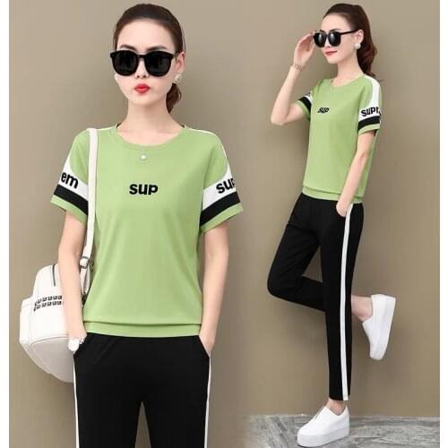 Summer and Autumn Sports 2 Piece Set Korean Loose Casual Temperament Comfortable Slim Two Piece Set Women Clothes Pink Red Green