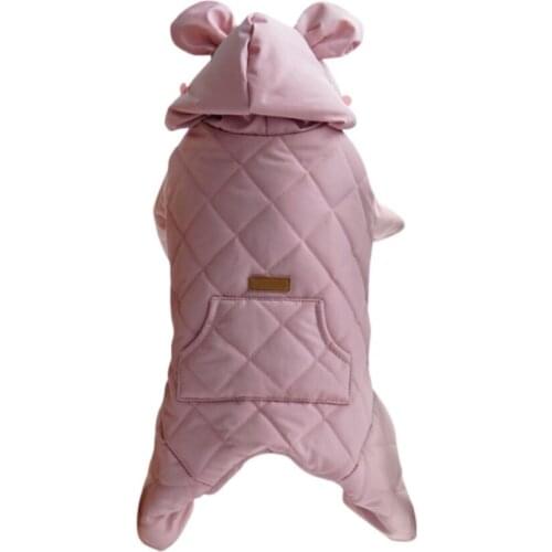 Winter Pet Jacket Warm Dog Clothes Cute Bear Ear Small Dog Coat Diamond Shape Design Pet Overalls For Dogs Chihuahua Jupmsuit