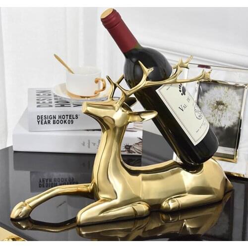 Gold Deer Statue Home Decor Christmas Figurines Premium Wine Bottle Holder Luxury Brass Decoration Modern Dinning Table Elk