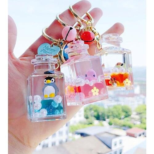 1 piece of floating ocean doll key chain creative water world animal quicksand key chain bag pendant
