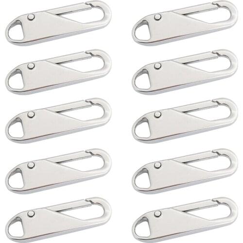 10 Pieces Universal Metal Zipper Head Repair Kit Zipper Puller Slider Handle Fixer Replacement Thin Hook DIY Sewing Craft