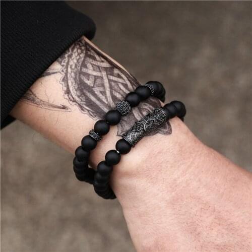 2Pcs/Set New CZ Crown Ball Men Bracelet Women Classic Vintage Style Matte Beads Stone Charm Bracelet Sets For Couples Jewelry