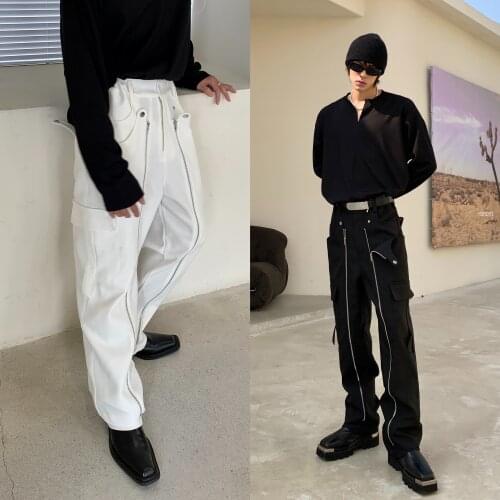 S-6XL!!2021 new black and white two color zipper pants men fall new fashion brand plankton casual pants straight leg pants