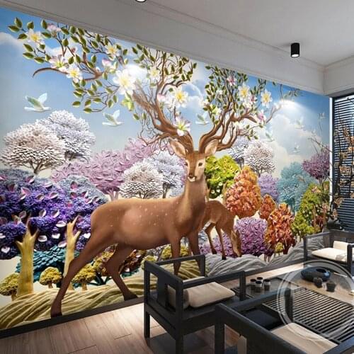3D Wallpaper Nordic Style Relief Dream Forest Deer Photo Wall Murals Kids Bedroom Living Room Background Wall Painting 3D Fresco