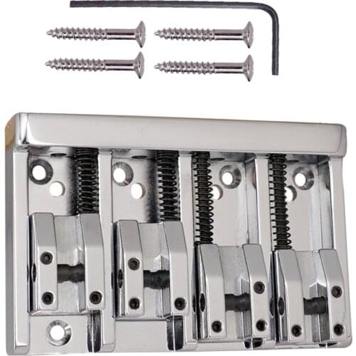 1 Set 4-string Electric Bass High-End Roller Saddles Bridge Tailpieces with Screws & Wrench Silver for 4-String Electric Bass