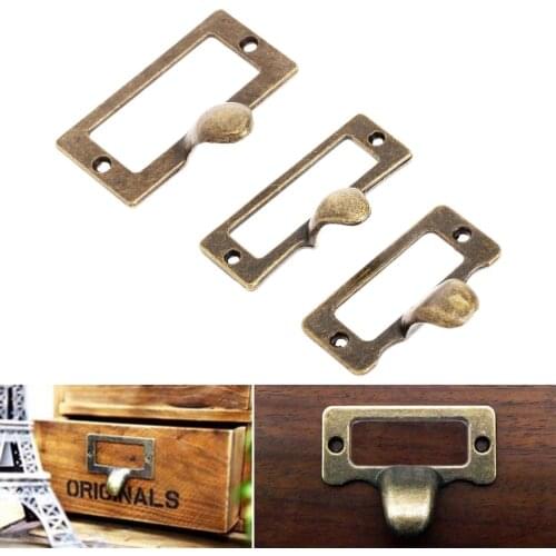 6Pcs Antique Bronze Handle File Name Card Holder Frame Pulls Frame Knob Label Pull Tag handles for Drawer furniture with screws