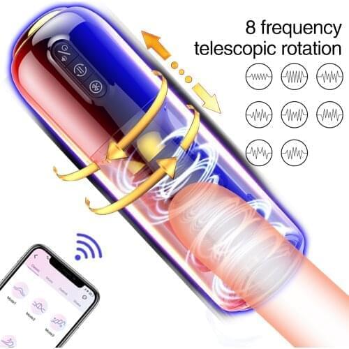 APP Penis Vibrator For Men Automatic Telescopic Rotation Male Masturbator Cup Blowjob Vagina Real Pussy Heating Oral Sex Toys