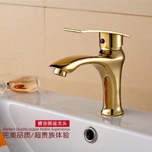 Free Shipping Solid brass golden bathroom faucet with luxury single handle gold bathroom basin sink water faucet