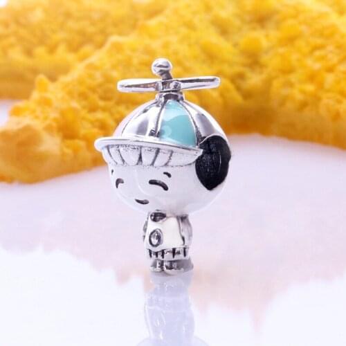 Bewill Genuine 925 sterling silver Propeller Hat Vibrant Boy Charm fit original bracelet DIY Jewelry