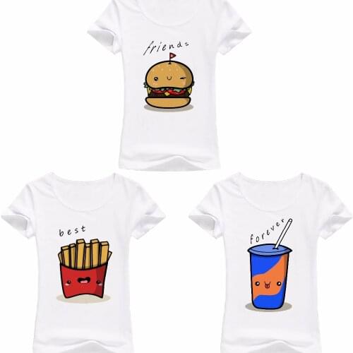 BFF Hamburger chips cola best friends 3 forever t shirt women jollypeach summer new white Tshirt femme casual funny T-Shirt