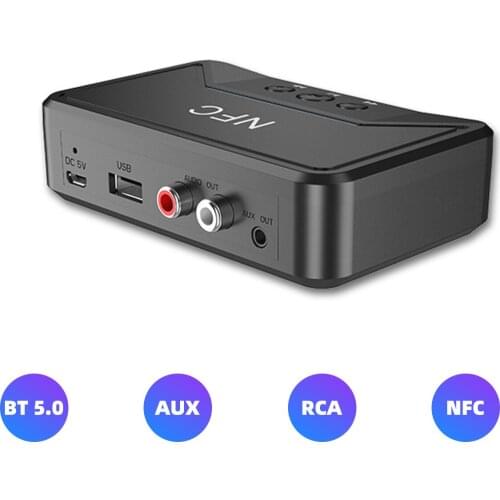 Bluetooth 5.0 Receiver Adapter NFC AUX 3.5mm RCA Jack Music Stereo Wireless USB Smart Playback Adapter for Car Home Speaker