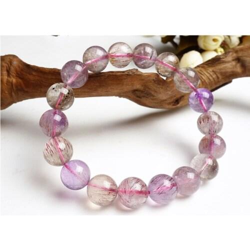 12mm Genuine Natural Super Seven Melody Stone Bracelets Femme Crystal Stretch Round Bead Natural Rutilated Quartz Bracelet