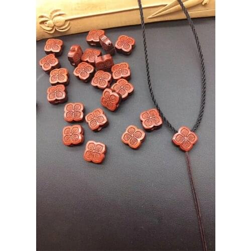2pcs 16mm Natural India Grade AAA High-density Red Sandalwood Carved Flower Guru Beads 3 Hole Beads Jewelry Findings DIY
