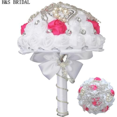 H&S BRIDAL White Crystal Satin Wedding Bouquet Bridesmaid bouquet de mariage wedding flowers bridal bouquets 2020