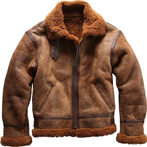 European Size High Quality Super Warm Genuine Sheep Leather Jacket Mens Big Size B3 Shearling Bomber Military Pilot Fur Jacket