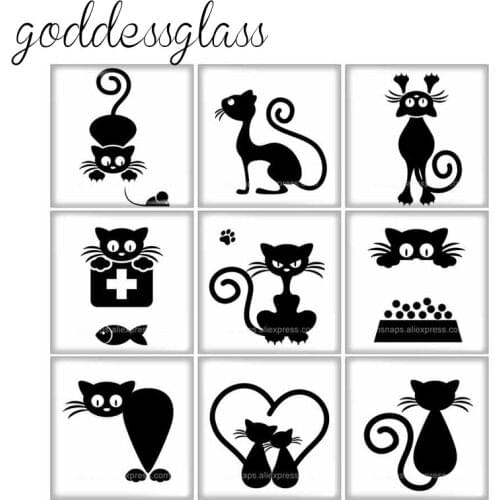 New Fashion Cartoon Cats Dogs Tiger Animals 12mm/20mm/25mm/30mm Square photo glass cabochon demo flat back Making findings