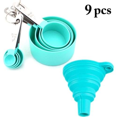 9 Pcs/Set Coffee Measuring Spoons 4 Sizes Cake Baking Flour Measuring Cup With Scale Kitchen Foldable Liquid Funnel Accessories