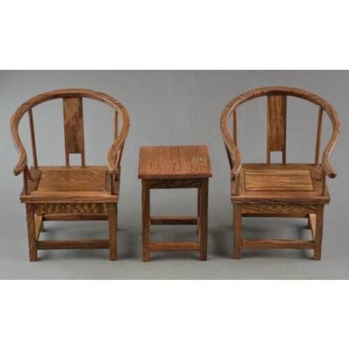 Mini ) Exquisite Interesting Old Chinese Handwork Rosewood Carving Lucky Set Of Table & Chair Model