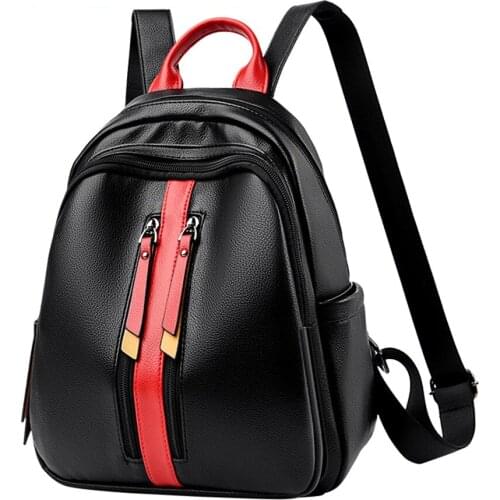 Fashion Women Backpack Contrast Color Leather Backpack School Shoulder Bag Large Laptop Bagpack Mochila Travel Student Bookbag