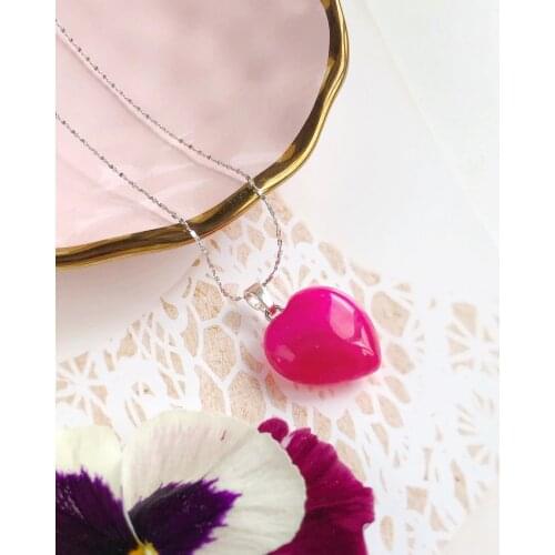 Momiji Natural Love Heart Necklaces & Pendants for Lover Stone Pink White Crystal with Silver Gold Chain Necklace Charm Jewelry