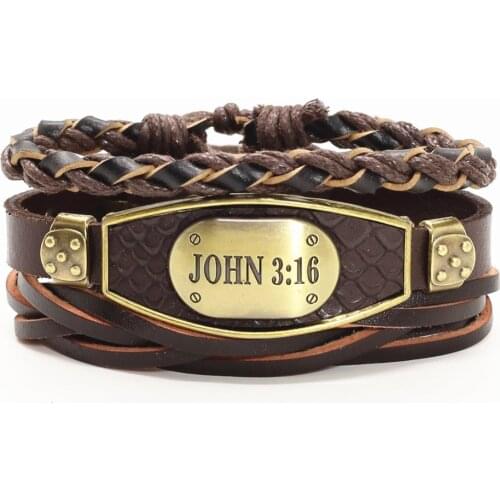 Bronze Skull JOHN 3:16 Charm Men Genuine Leather Bracelets Women Bangles Pulsera Homme Femme Jewelry Freely Shipping