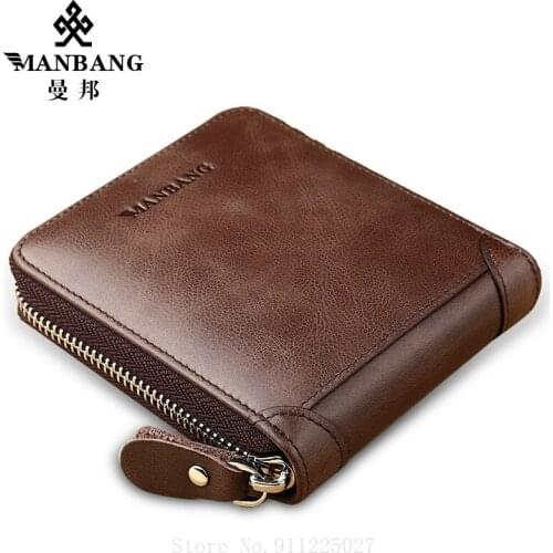 Xiaomi Men Short Purse Card Holder Wallet First Layer Cowhide Zipper Retro Wallet Horizontal Genuine Leather Purse Bifold