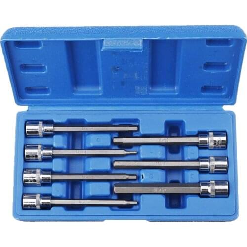 7Pcs 3/8" Drive Long Reach Hex Bit Socket Set 3-10mm Screwdriver Head Hand Tools Set