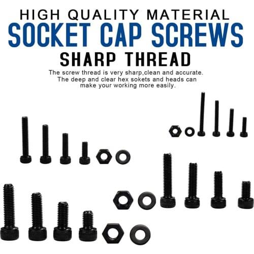 1060pcs M2 M3 M4 M5 Hex Socket Screw Set Carbon Steel Flat Head Screws Bolts and Nuts Assortment Kit with Storage Box