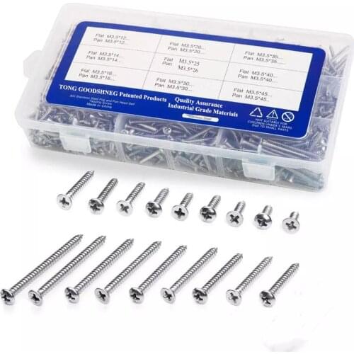 304 Stainless Steel Screw Set Philips Screws Assortment Kit Wood Screws M3.5 Flat Pan Head Self-tapping Screw Home Hardware