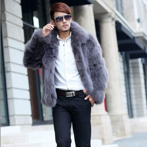 Clothes Faux Fox Coat 2020 Winter Men Coats Fashion Streetwear Furry Mens Fur Jacket Manteau Homme KJ295