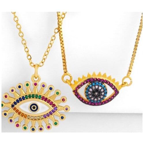 Sun evil eye multicolor micro pave cz zircon cubic zirconia necklace copper Clavicle gold plated Snake Chain Choker Pendant s4
