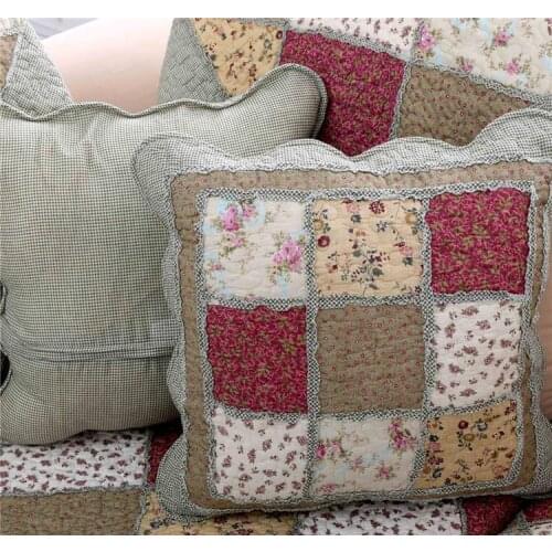 Pastoral Quilted Fabric Pillowcase Flower Cushion Cover Cloth Throw Pillow Cover Pillow Case Home Office Car Sofa Decor