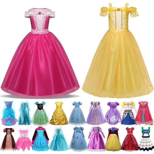 Disney Girls Princess Aurora Belle Dress Children Halloween Elsa Disguise Snow White Cinderella Cosplay Xmas Rapunzel Ball Gown