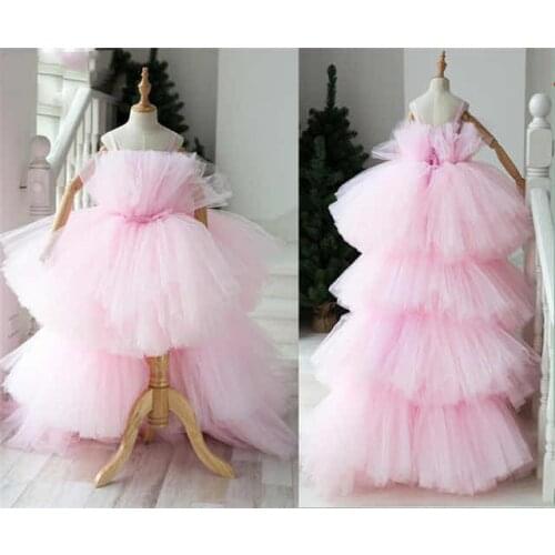 Ruffle Puffy Girls Pageant Dresses Pink Puffy Girls Birthday Celebrity Dresses Gowns Flower Girls Dresses Custom