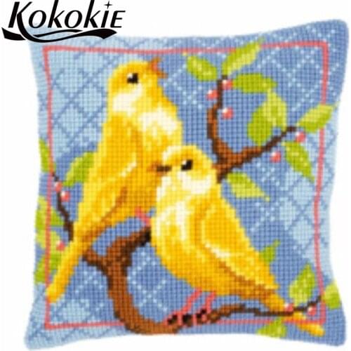 Embroidered mats birds cross stitch pillowcase cotton fabric embroidery yarn cushion mat throw pillow embroider Needlework kits