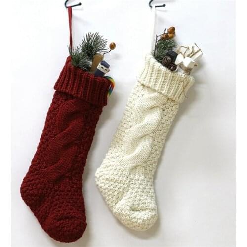 Christmas Stockings Hanging Ornaments Knitted Wool Candy Bags Diamond Shaped Christmas Gift Bags