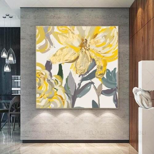 Scandinavian Watercolor Canvas Painting Yellow Flower Wall Picture Abstract Posters and Prints for Living Room Dining Room Decor