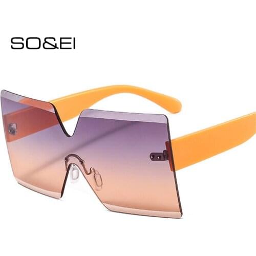SO&EI Fashion Oversized Square Rimless Sunglasses Women Colorful Gradient One Piece Eyewear Vintage Men Sun Glasses Shades UV400