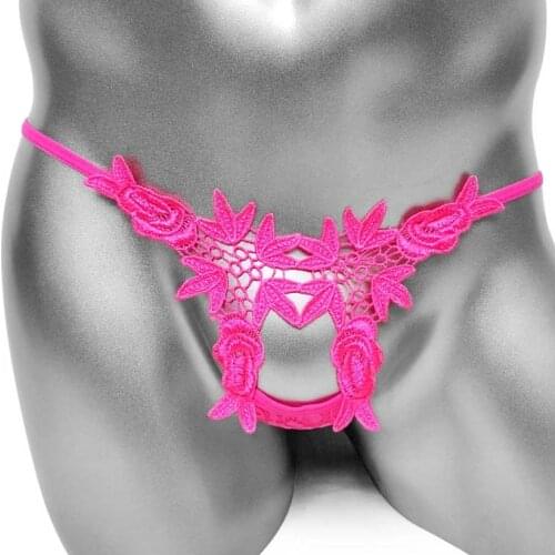 Crotchless Sissy Thong Panties Underwear Sexy Gay Male Lingerie G String Floral Embroidery Low Rise Man Underpants