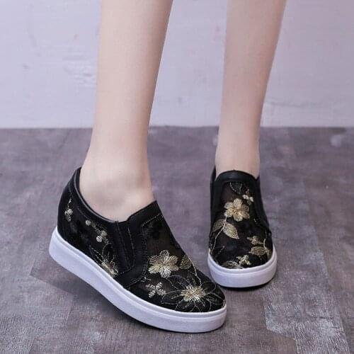 Vogue Round Toe Single Shoes Women Breathable Mesh Casual Shoes Woman High Heel Platform Shoes Ladies Wedge Summer Shoes Pop