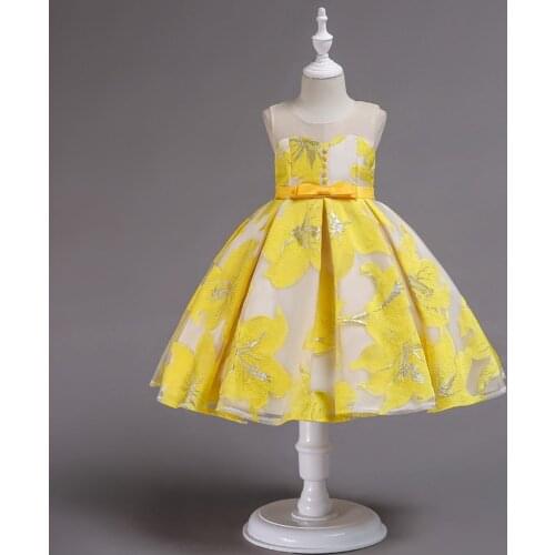 Party Wedding Kids Dresses for Girls Pink Blue Yellow Flower Performance Princess Dress Baby Clothes 3-12Y E2200